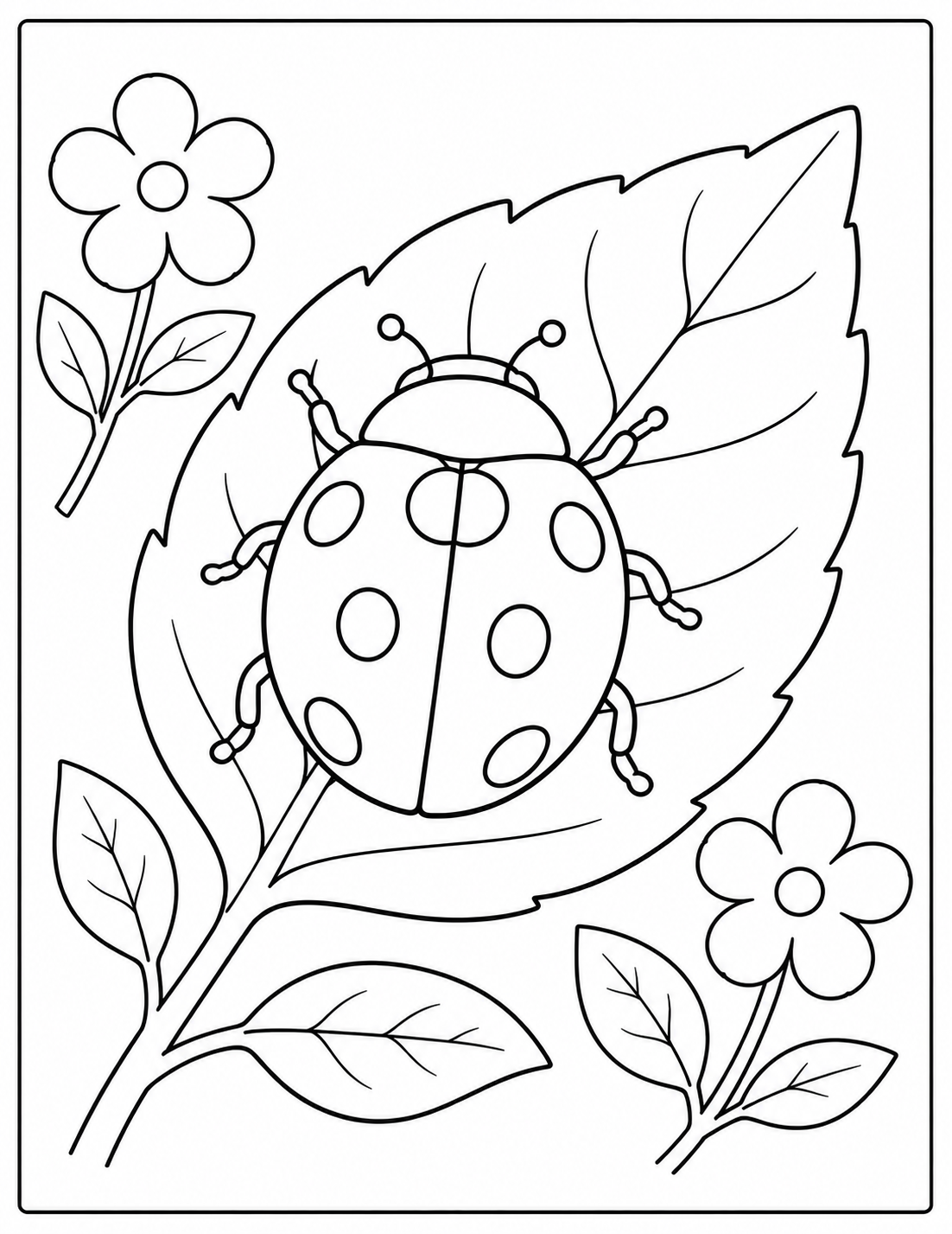 Ladybug on a leaf coloring page Coloring Page — Free Printable — free printable coloring page